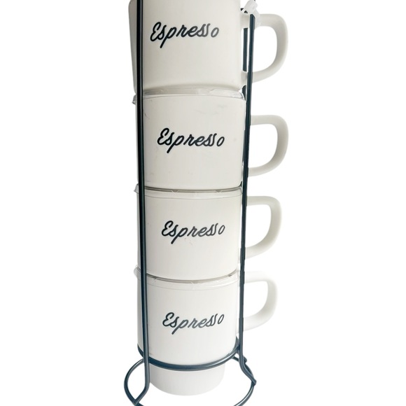 NWT MATTE WHITE CERAMIC Stackable Espresso Mugs Set - Picture 4 of 6
